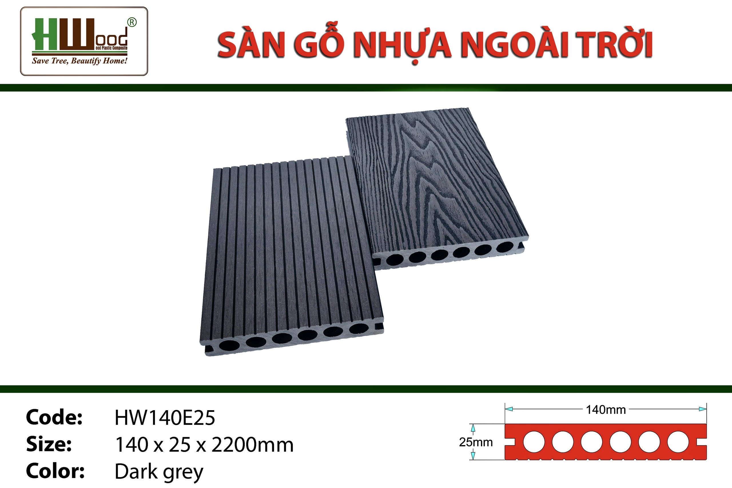 Sàn nhựa ngoài trời Hwood Bình Dương Dark Gray